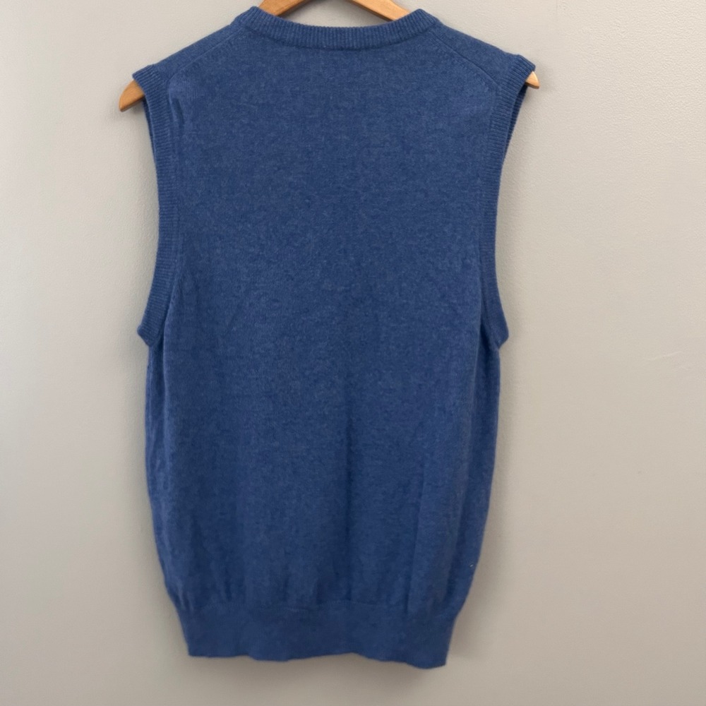 LL Bean Sweater Vest Mens Medium Blue 100% Lambswool V-Neck Grandpa Core Preppy - Picture 2 of 5